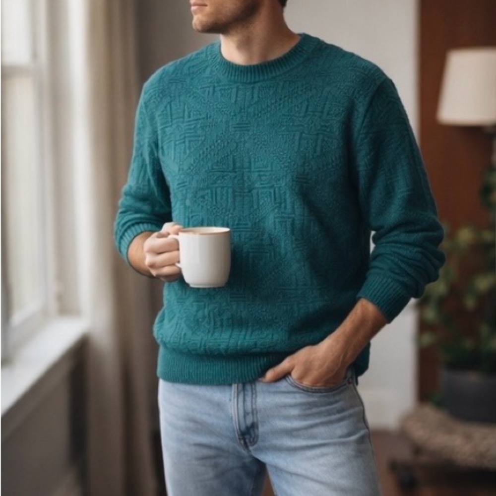 Vintage Jantzen Teal Textured Knit Sweater XL Made in USA